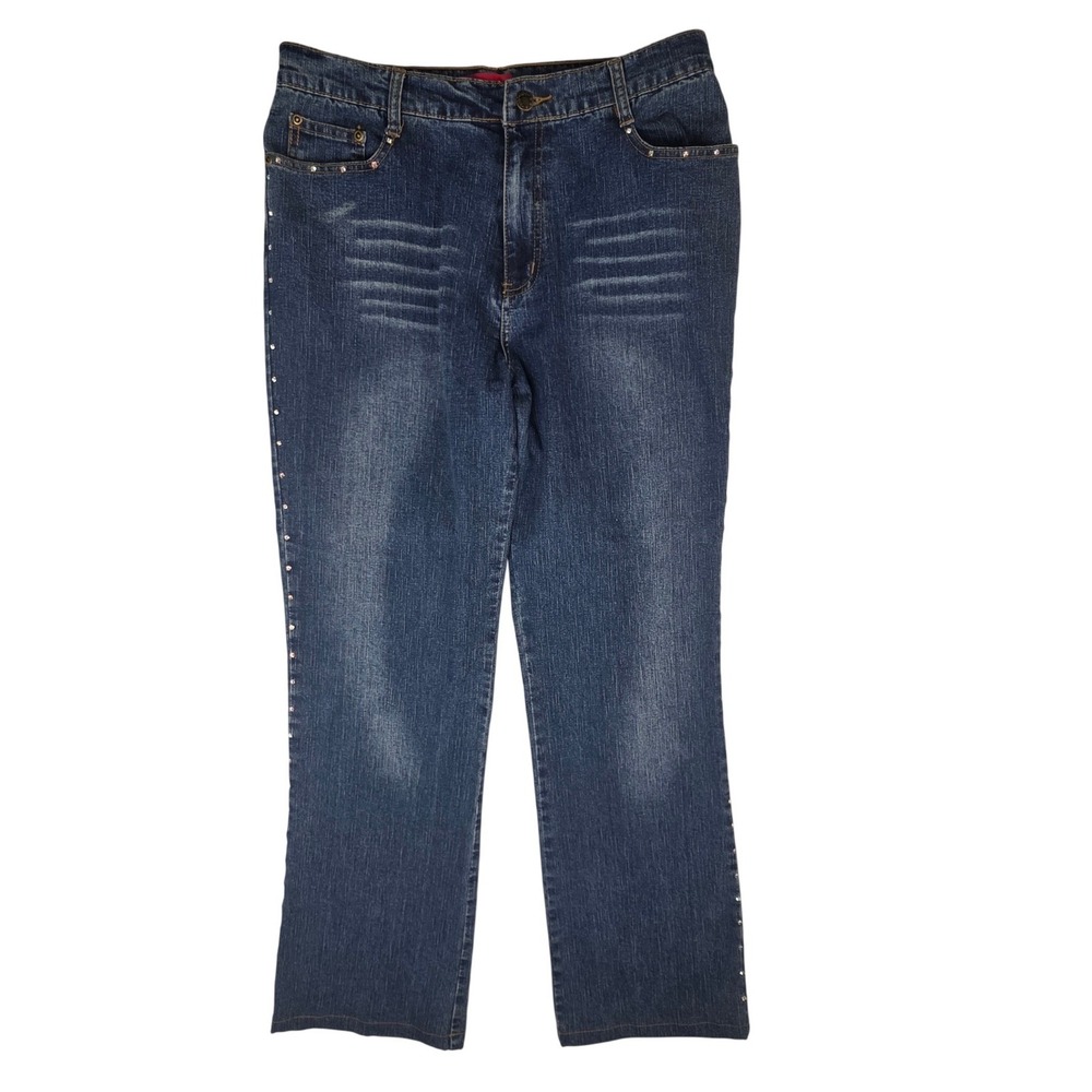 Carina Women Blue Rhinestone Embellished Straight Leg Jeans Size 10 Y2K Glam